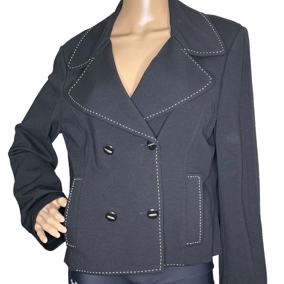 St John black blazer with white stitching size 12 - Picture 1 of 9